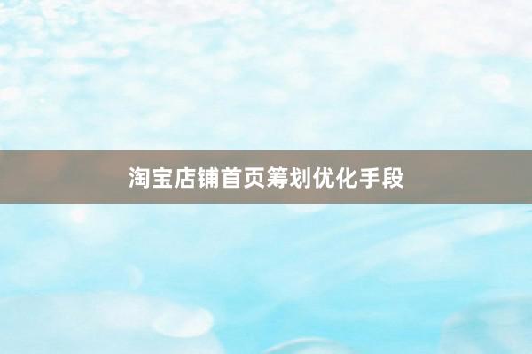 淘宝店铺首页筹划优化手段
